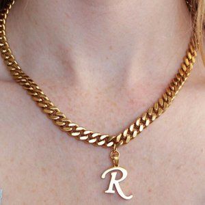 Waterproof Necklace Gold Chain, Letter Initial Name, Stainless Steel thick